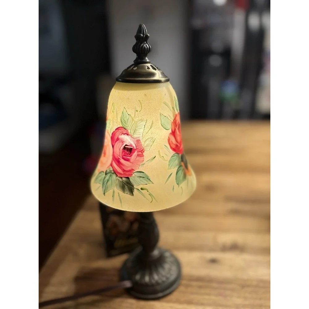 Dale Tiffany Hand Painted RoseBell Lamp Gift Set Candle Holder Wooden Jewelry Bo - Picture 8 of 16